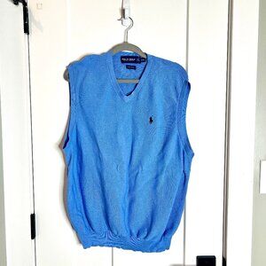 Polo Golf Ralph Lauren Blue V-Neck Knit Cotton Vest Lightweight Athleisure XL